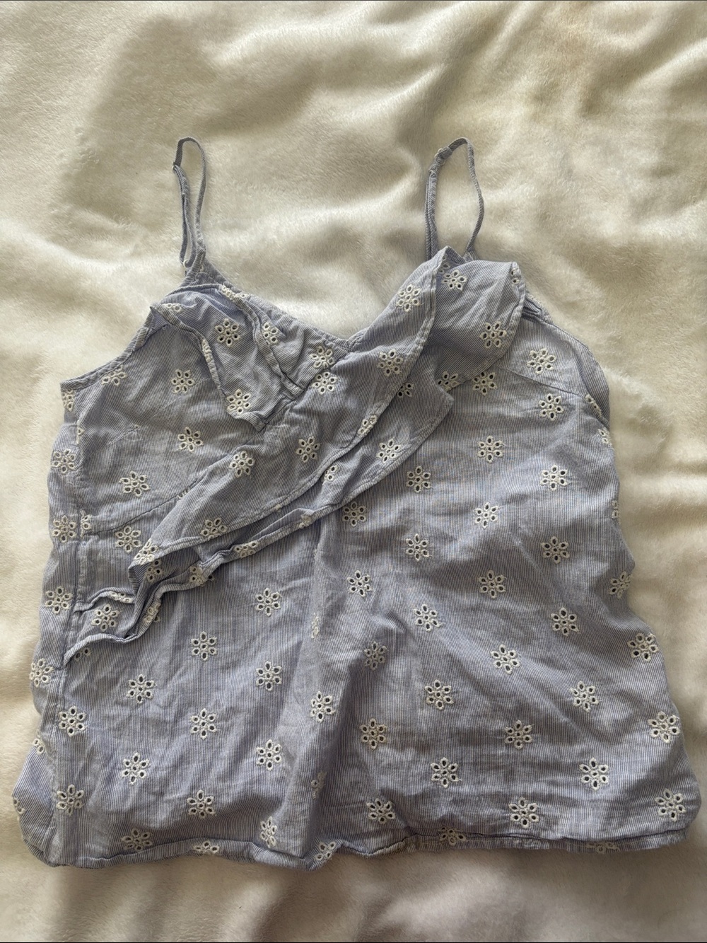 H&M Light Blue Eyelet Ruffle Cami